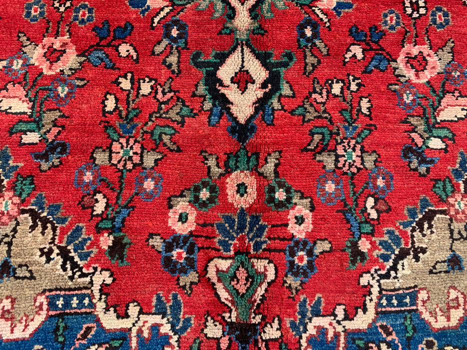 Handmade Persian Wool Area Rug 7x10 - Red, Blue & Ivory Floral Medallion Persian Style Rug - Exact Size 9'8" x 6'10" - KBHM-814