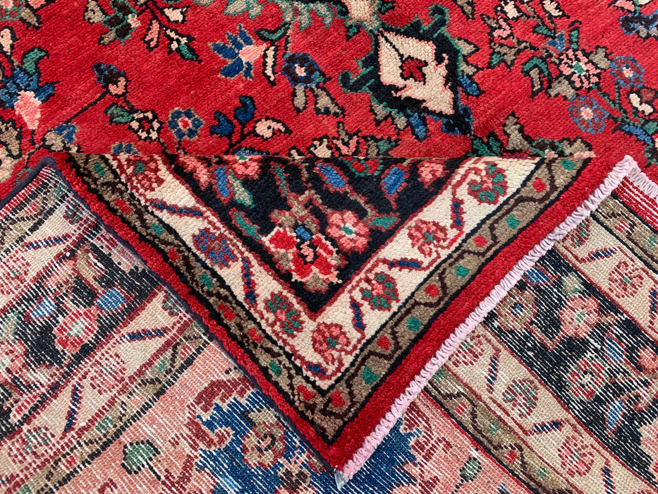 Handmade Persian Wool Area Rug 7x10 - Red, Blue & Ivory Floral Medallion Persian Style Rug - Exact Size 9'8" x 6'10" - KBHM-814
