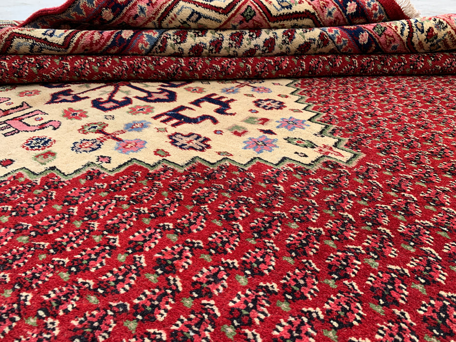 11'1" x 7'10" Hand-Knotted Persian Wool Rug – Red & Ivory Geometric Medallion Area Rug – KBHM-815