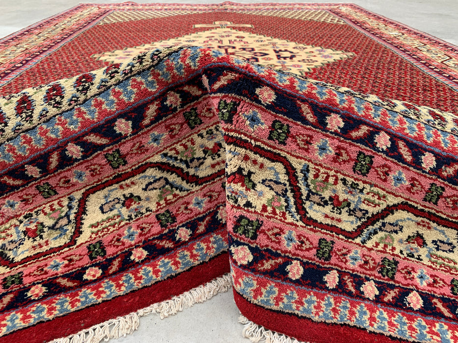 11'1" x 7'10" Hand-Knotted Persian Wool Rug – Red & Ivory Geometric Medallion Area Rug – KBHM-815