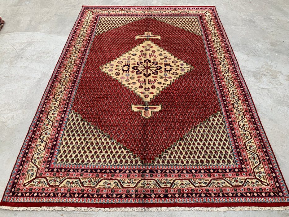 11'1" x 7'10" Hand-Knotted Persian Wool Rug – Red & Ivory Geometric Medallion Area Rug – KBHM-815