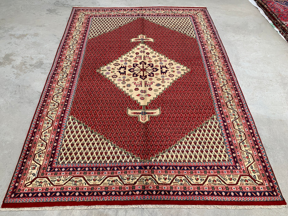 11'1" x 7'10" Hand-Knotted Persian Wool Rug – Red & Ivory Geometric Medallion Area Rug – KBHM-815