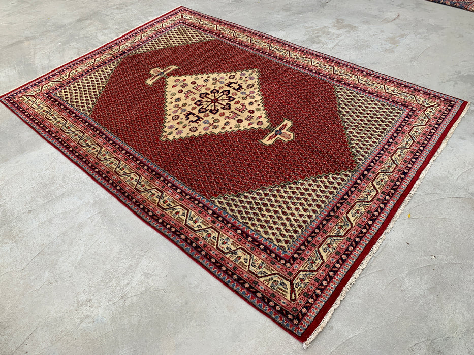 11'1" x 7'10" Hand-Knotted Persian Wool Rug – Red & Ivory Geometric Medallion Area Rug – KBHM-815