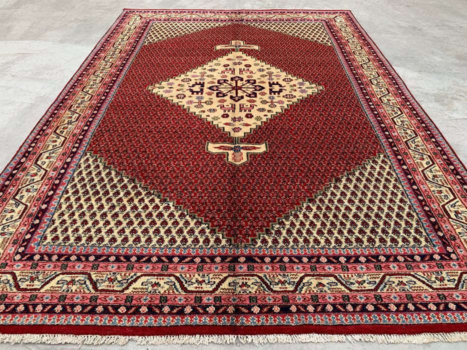 11'1" x 7'10" Hand-Knotted Persian Wool Rug – Red & Ivory Geometric Medallion Area Rug – KBHM-815