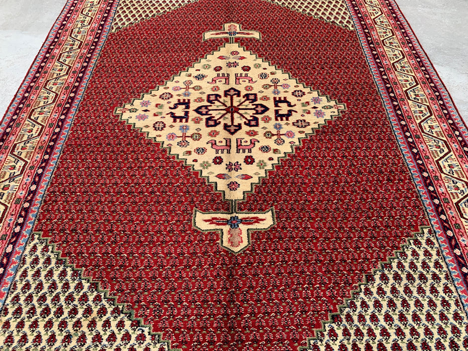 11'1" x 7'10" Hand-Knotted Persian Wool Rug – Red & Ivory Geometric Medallion Area Rug – KBHM-815