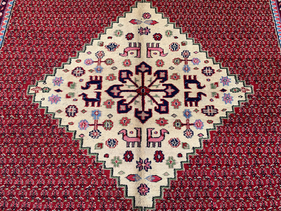 11'1" x 7'10" Hand-Knotted Persian Wool Rug – Red & Ivory Geometric Medallion Area Rug – KBHM-815