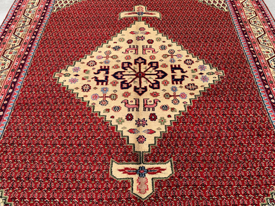 11'1" x 7'10" Hand-Knotted Persian Wool Rug – Red & Ivory Geometric Medallion Area Rug – KBHM-815