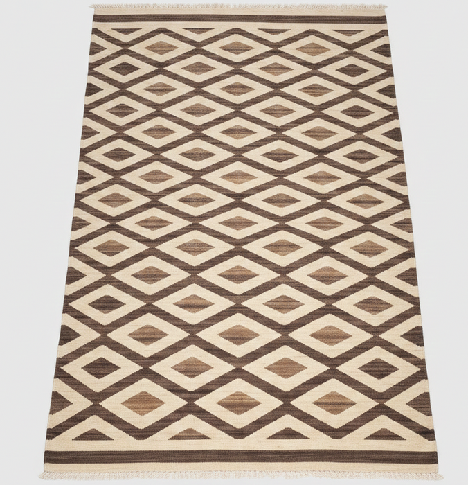Handwoven Wool Kilim Runner – Brown / Beige Diamond – 5'2" x 10'4"