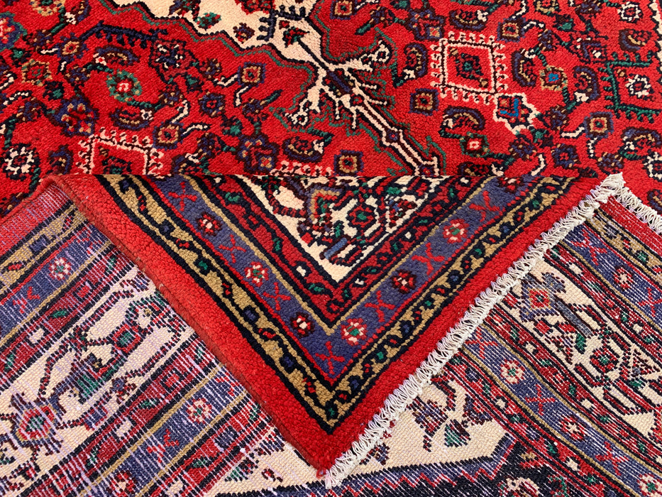 Handmade Persian Wool Area Rug 7x10 - Red, Ivory & Navy Tribal Medallion Persian Style Rug - Exact Size 9'10" x 6'11" - KBHM-817