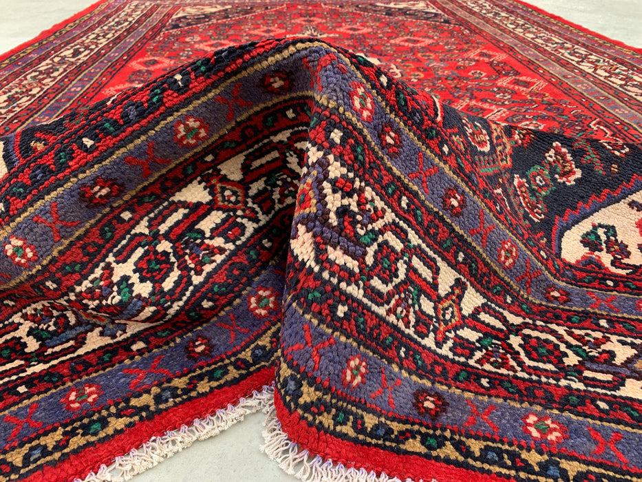 Handmade Persian Wool Area Rug 7x10 - Red, Ivory & Navy Tribal Medallion Persian Style Rug - Exact Size 9'10" x 6'11" - KBHM-817