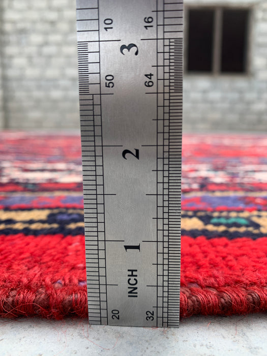 Handmade Persian Wool Area Rug 7x10 - Red, Ivory & Navy Tribal Medallion Persian Style Rug - Exact Size 9'10" x 6'11" - KBHM-817