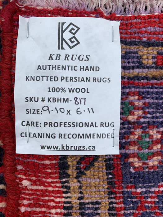 Handmade Persian Wool Area Rug 7x10 - Red, Ivory & Navy Tribal Medallion Persian Style Rug - Exact Size 9'10" x 6'11" - KBHM-817