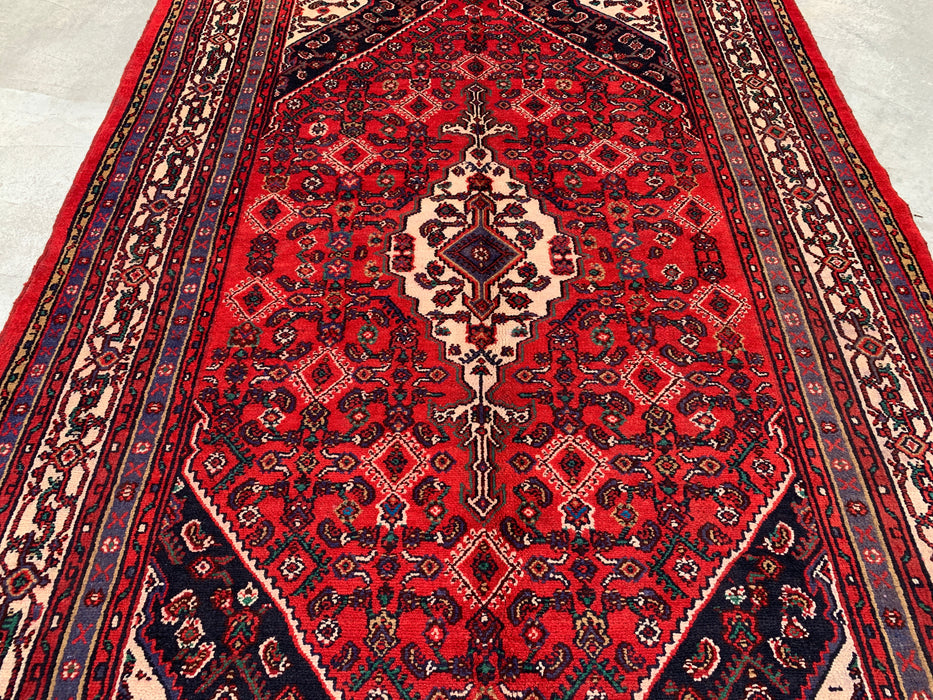 Handmade Persian Wool Area Rug 7x10 - Red, Ivory & Navy Tribal Medallion Persian Style Rug - Exact Size 9'10" x 6'11" - KBHM-817
