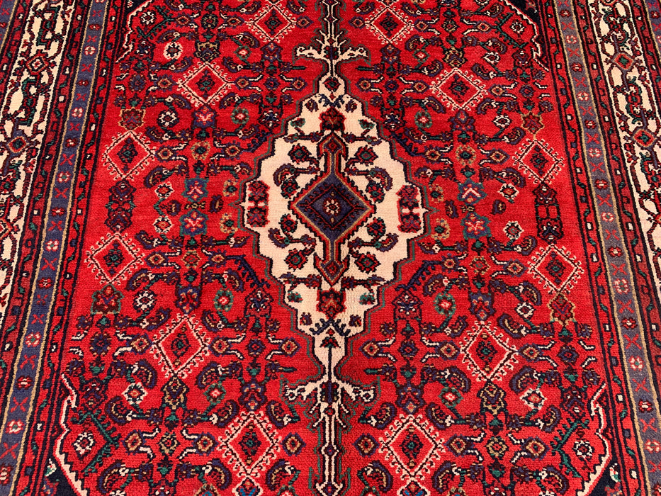 Handmade Persian Wool Area Rug 7x10 - Red, Ivory & Navy Tribal Medallion Persian Style Rug - Exact Size 9'10" x 6'11" - KBHM-817
