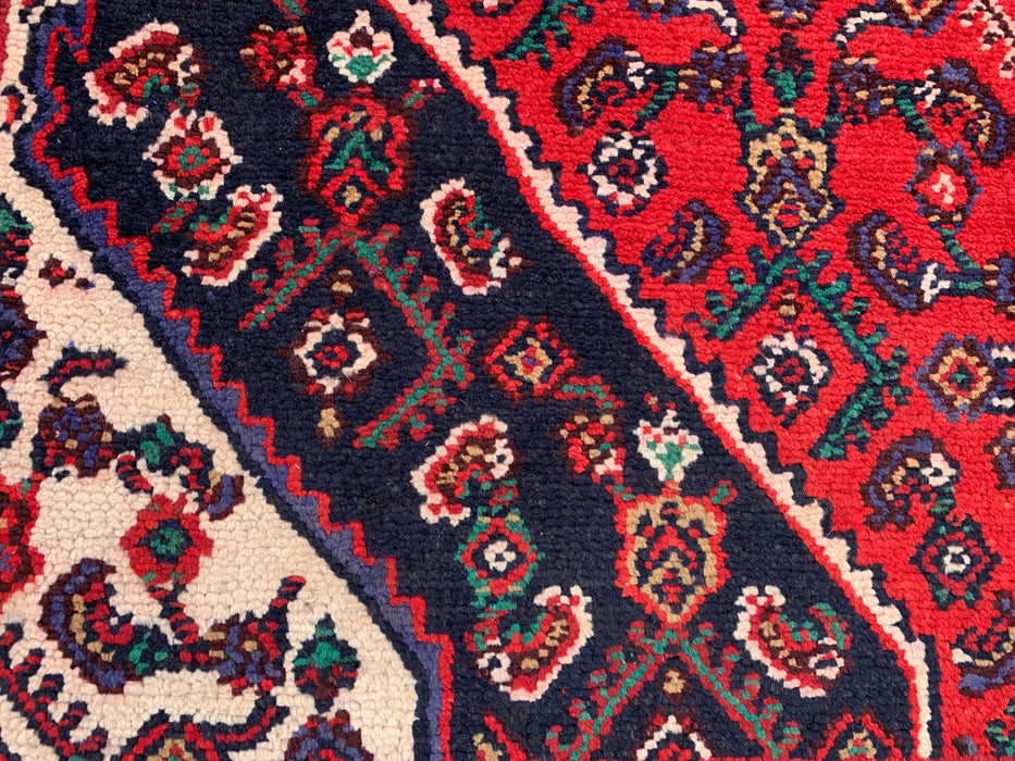Handmade Persian Wool Area Rug 7x10 - Red, Ivory & Navy Tribal Medallion Persian Style Rug - Exact Size 9'10" x 6'11" - KBHM-817
