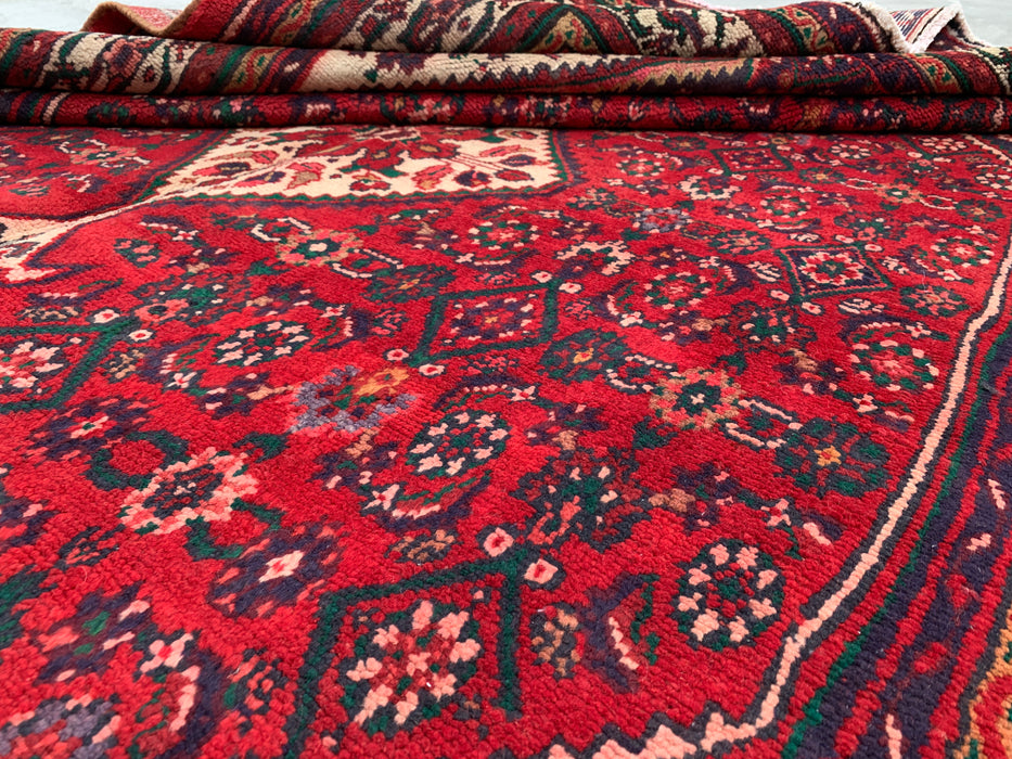 Handmade Persian Wool Area Rug 7x10 - Red, Ivory & Navy Tribal Medallion Persian Style Rug - Exact Size 9'8" x 6'10" - KBHM-818