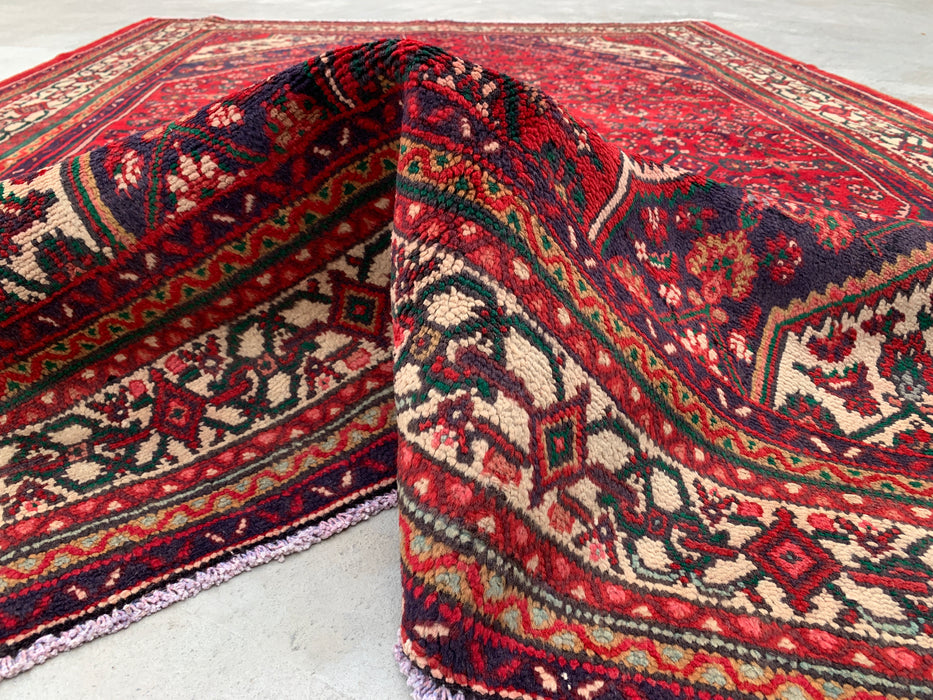 Handmade Persian Wool Area Rug 7x10 - Red, Ivory & Navy Tribal Medallion Persian Style Rug - Exact Size 9'8" x 6'10" - KBHM-818