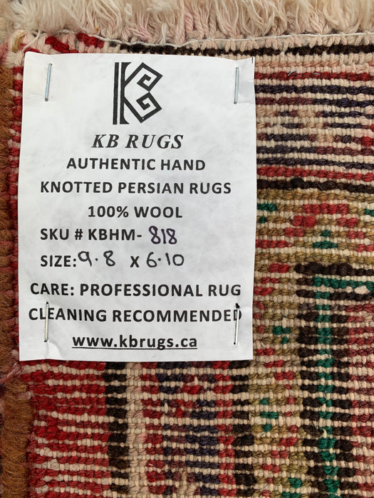 Handmade Persian Wool Area Rug 7x10 - Red, Ivory & Navy Tribal Medallion Persian Style Rug - Exact Size 9'8" x 6'10" - KBHM-818
