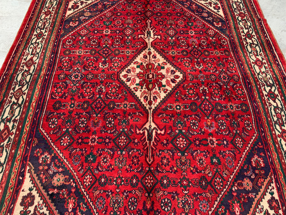 Handmade Persian Wool Area Rug 7x10 - Red, Ivory & Navy Tribal Medallion Persian Style Rug - Exact Size 9'8" x 6'10" - KBHM-818