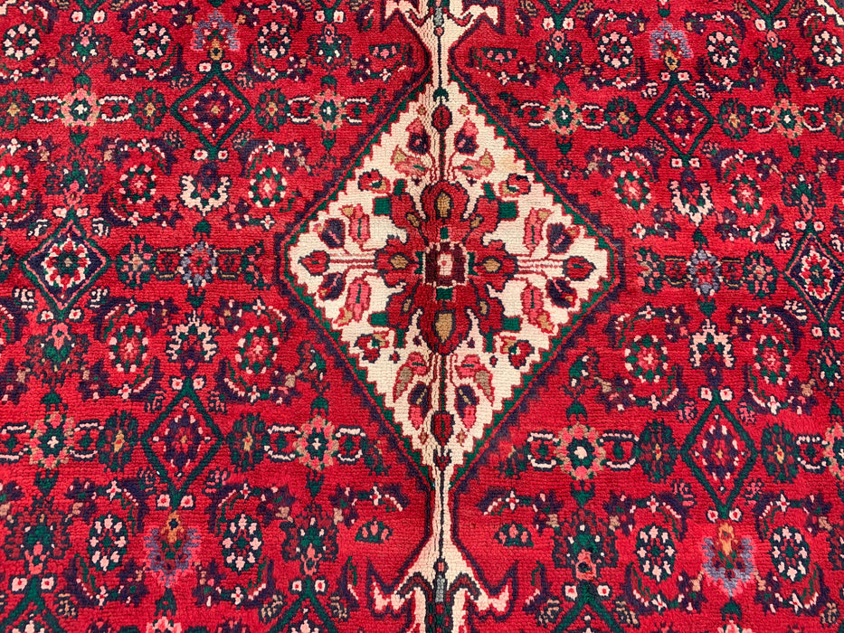 Handmade Persian Wool Area Rug 7x10 - Red, Ivory & Navy Tribal Medallion Persian Style Rug - Exact Size 9'8" x 6'10" - KBHM-818