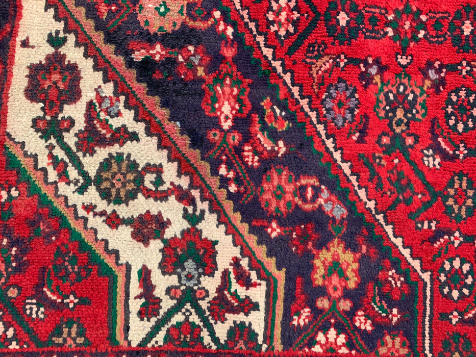 Handmade Persian Wool Area Rug 7x10 - Red, Ivory & Navy Tribal Medallion Persian Style Rug - Exact Size 9'8" x 6'10" - KBHM-818