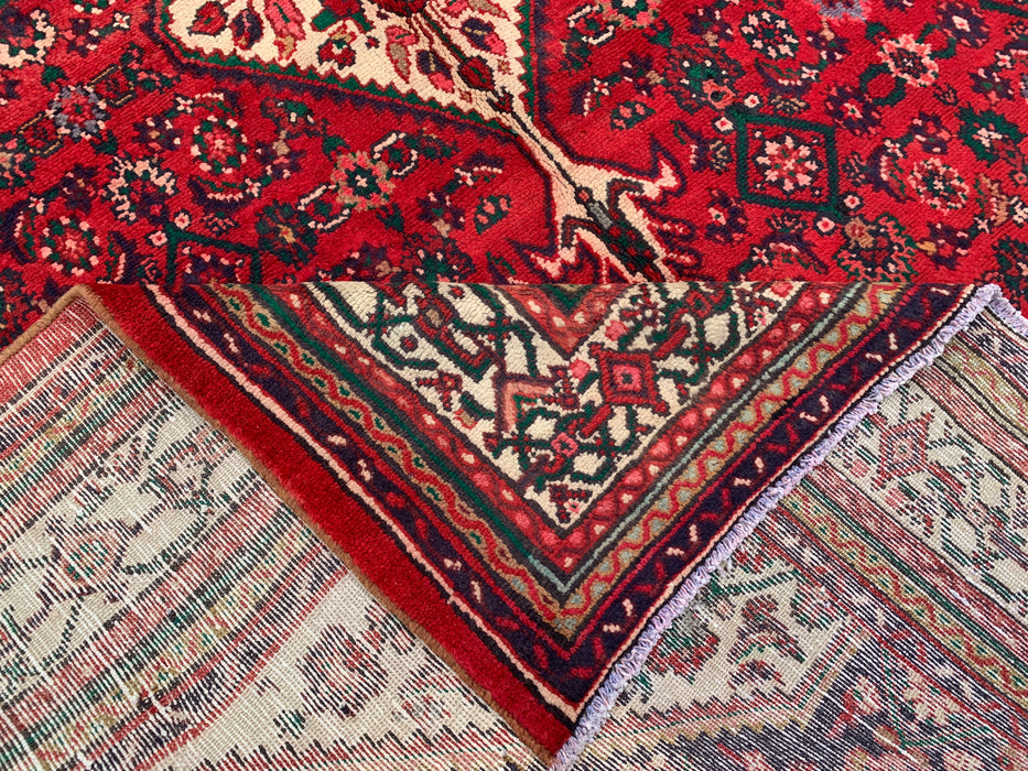 Handmade Persian Wool Area Rug 7x10 - Red, Ivory & Navy Tribal Medallion Persian Style Rug - Exact Size 9'8" x 6'10" - KBHM-818