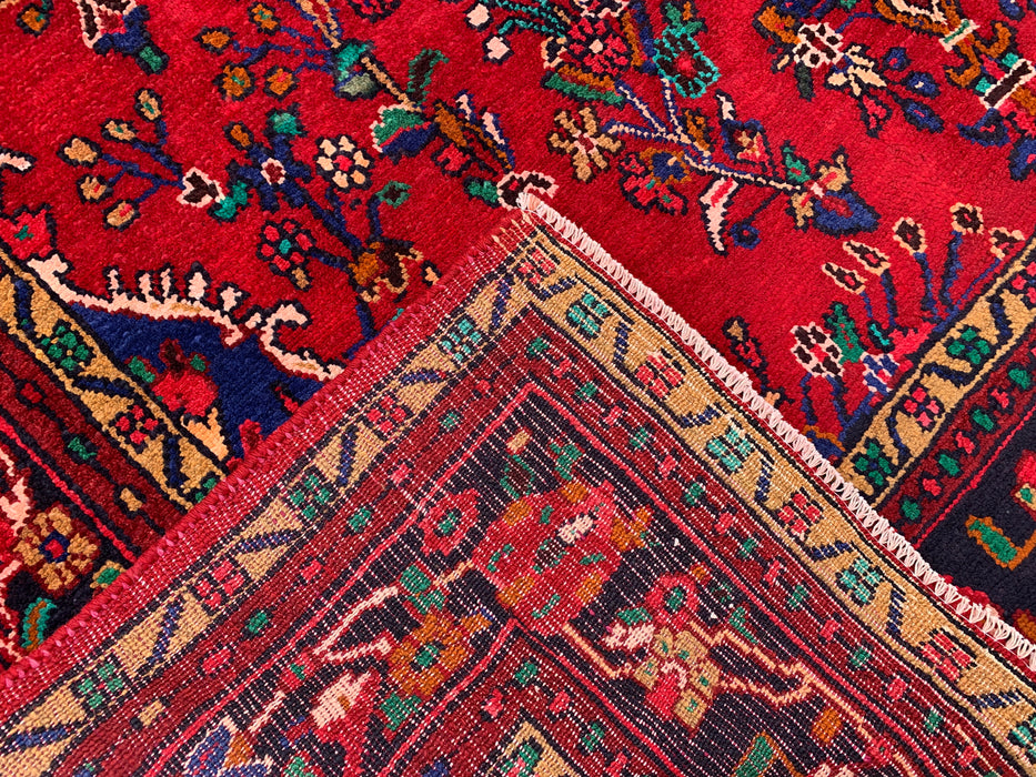 9'8" x 7'2" Hand-Knotted Persian Wool Rug – Red, Blue & Ivory Floral Medallion Design – KBHM-819