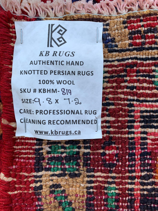 9'8" x 7'2" Hand-Knotted Persian Wool Rug – Red, Blue & Ivory Floral Medallion Design – KBHM-819