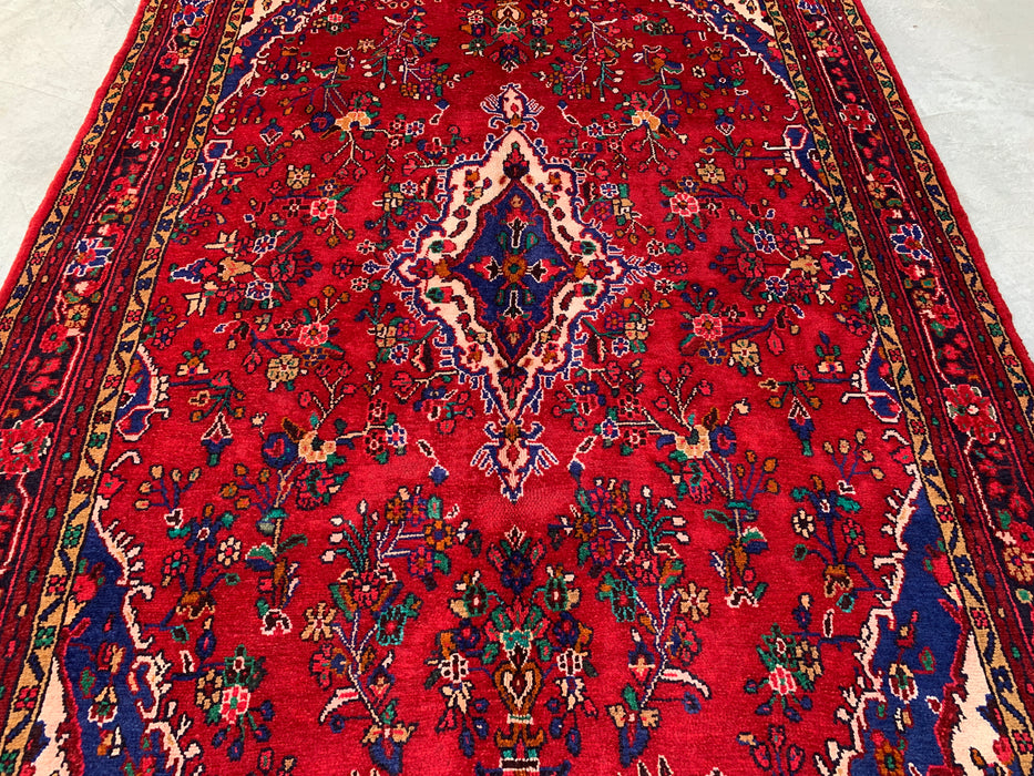 9'8" x 7'2" Hand-Knotted Persian Wool Rug – Red, Blue & Ivory Floral Medallion Design – KBHM-819