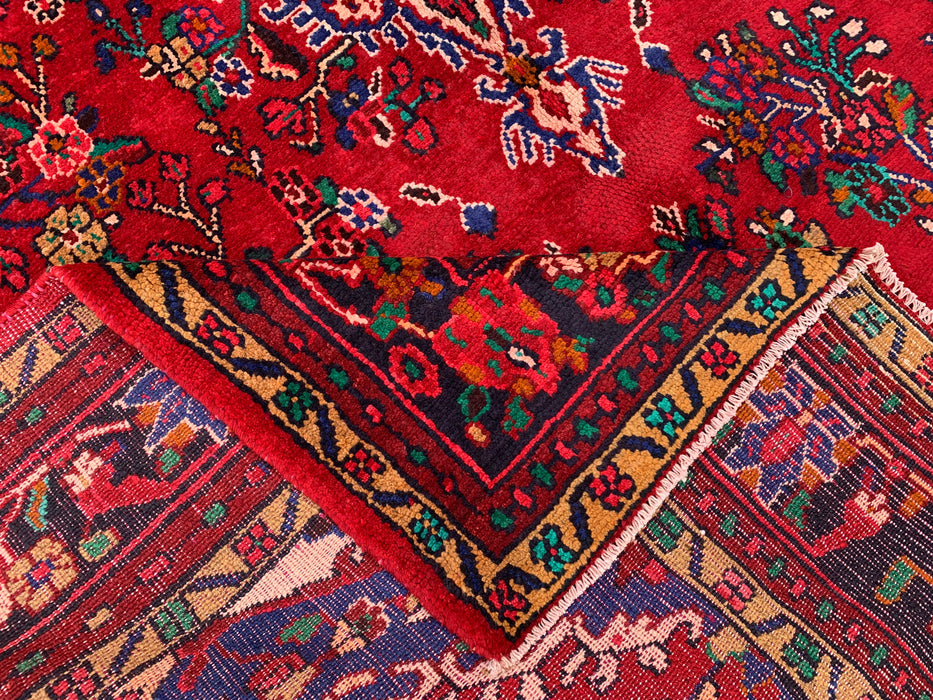 9'8" x 7'2" Hand-Knotted Persian Wool Rug – Red, Blue & Ivory Floral Medallion Design – KBHM-819