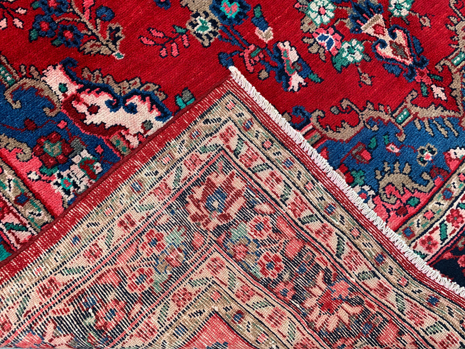 9'10" x 7'0" Hand-Knotted Persian Wool Rug – Red, Blue & Ivory Floral Medallion Design – KBHM-820
