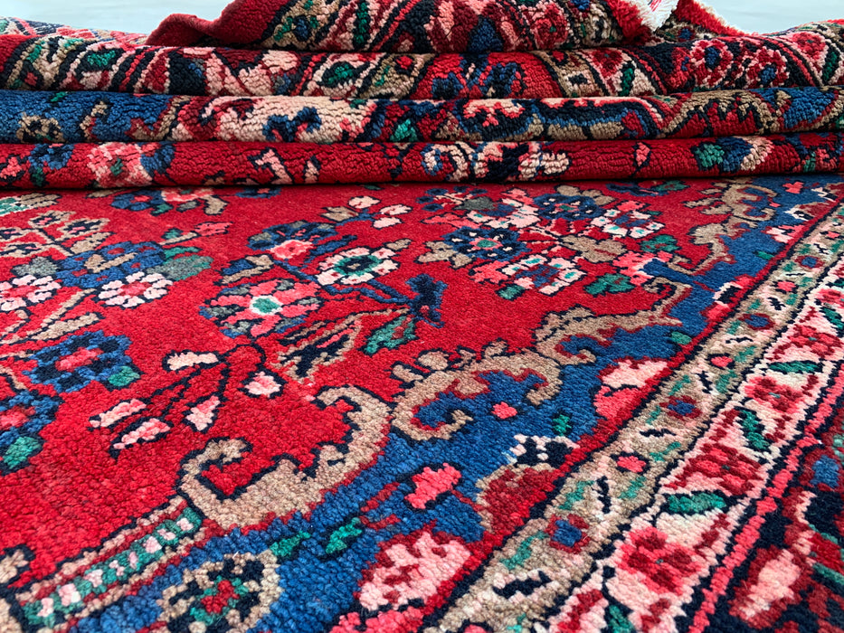 9'10" x 7'0" Hand-Knotted Persian Wool Rug – Red, Blue & Ivory Floral Medallion Design – KBHM-820