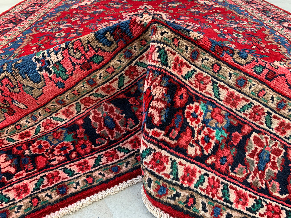 9'10" x 7'0" Hand-Knotted Persian Wool Rug – Red, Blue & Ivory Floral Medallion Design – KBHM-820