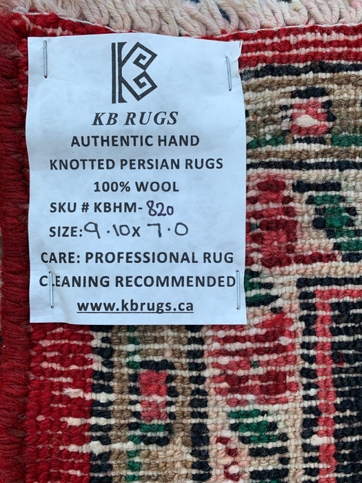 9'10" x 7'0" Hand-Knotted Persian Wool Rug – Red, Blue & Ivory Floral Medallion Design – KBHM-820