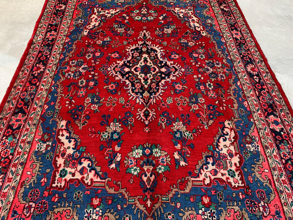 9'10" x 7'0" Hand-Knotted Persian Wool Rug – Red, Blue & Ivory Floral Medallion Design – KBHM-820