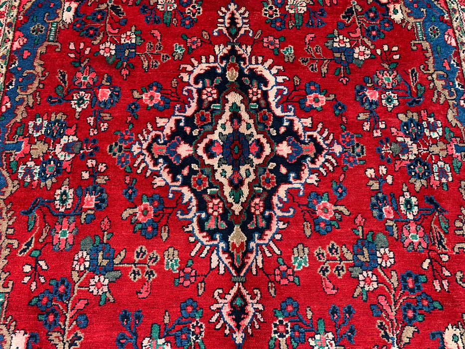 9'10" x 7'0" Hand-Knotted Persian Wool Rug – Red, Blue & Ivory Floral Medallion Design – KBHM-820