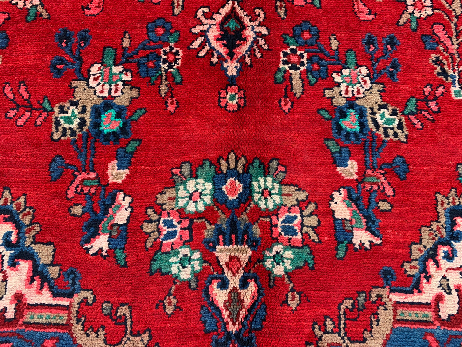 9'10" x 7'0" Hand-Knotted Persian Wool Rug – Red, Blue & Ivory Floral Medallion Design – KBHM-820