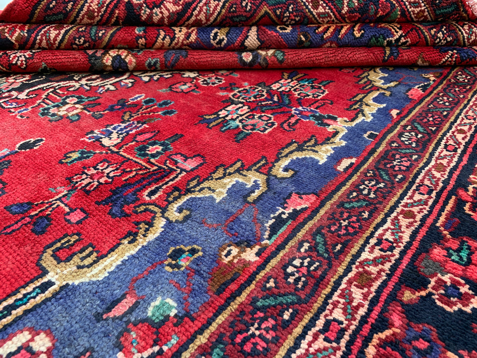 Handmade Persian Wool Area Rug 7x10 - Red, Blue & Ivory Floral Medallion Persian Style Rug - Exact Size 10'1" x 6'8" - KBHM-821
