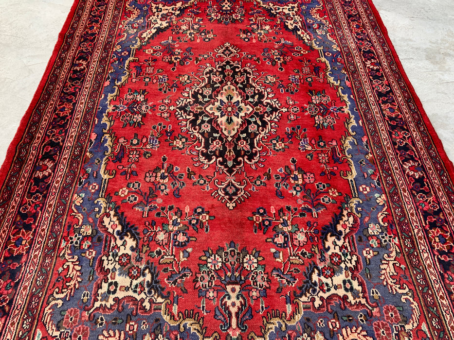 Handmade Persian Wool Area Rug 7x10 - Red, Blue & Ivory Floral Medallion Persian Style Rug - Exact Size 10'1" x 6'8" - KBHM-821