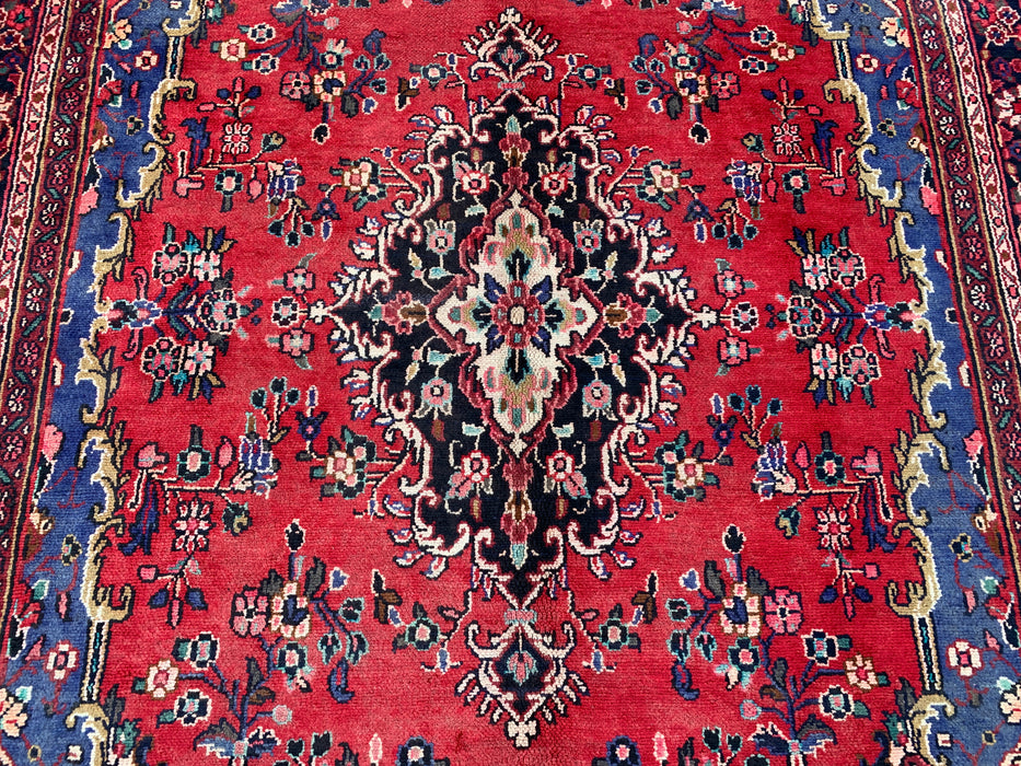 Handmade Persian Wool Area Rug 7x10 - Red, Blue & Ivory Floral Medallion Persian Style Rug - Exact Size 10'1" x 6'8" - KBHM-821