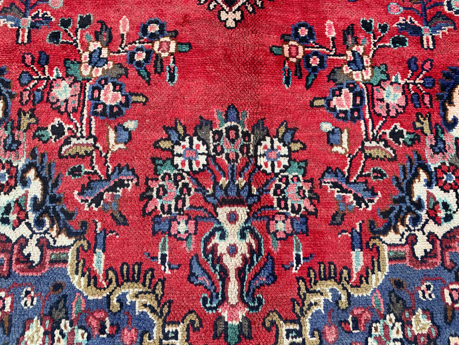 Handmade Persian Wool Area Rug 7x10 - Red, Blue & Ivory Floral Medallion Persian Style Rug - Exact Size 10'1" x 6'8" - KBHM-821