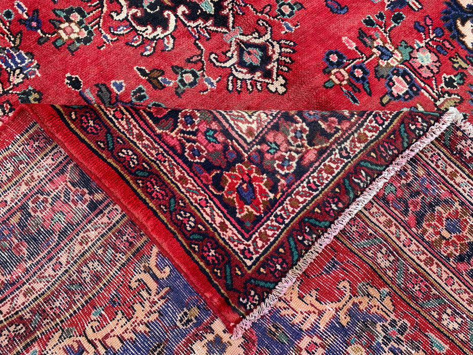 Handmade Persian Wool Area Rug 7x10 - Red, Blue & Ivory Floral Medallion Persian Style Rug - Exact Size 10'1" x 6'8" - KBHM-821