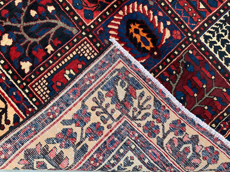 9'9" x 5'3" Hand-Knotted Persian Wool Rug – Ivory, Navy & Red Geometric Panel Design – KBHM-822