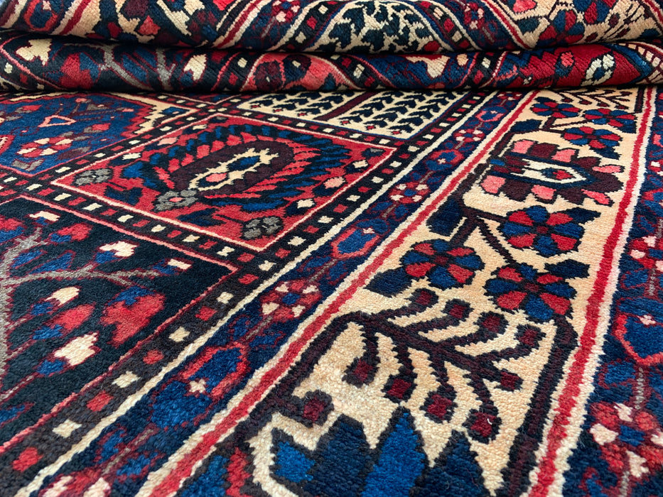 9'9" x 5'3" Hand-Knotted Persian Wool Rug – Ivory, Navy & Red Geometric Panel Design – KBHM-822