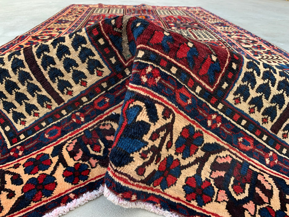 9'9" x 5'3" Hand-Knotted Persian Wool Rug – Ivory, Navy & Red Geometric Panel Design – KBHM-822