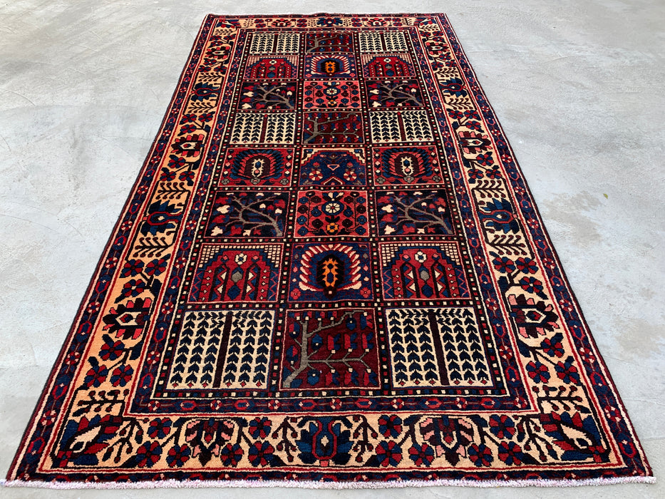 9'9" x 5'3" Hand-Knotted Persian Wool Rug – Ivory, Navy & Red Geometric Panel Design – KBHM-822