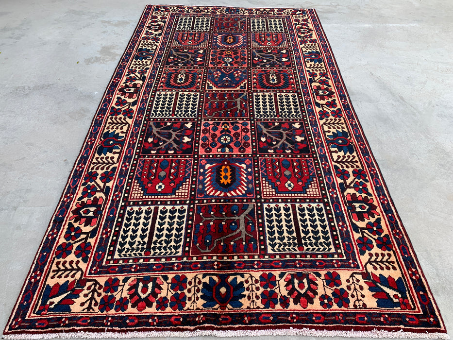 9'9" x 5'3" Hand-Knotted Persian Wool Rug – Ivory, Navy & Red Geometric Panel Design – KBHM-822