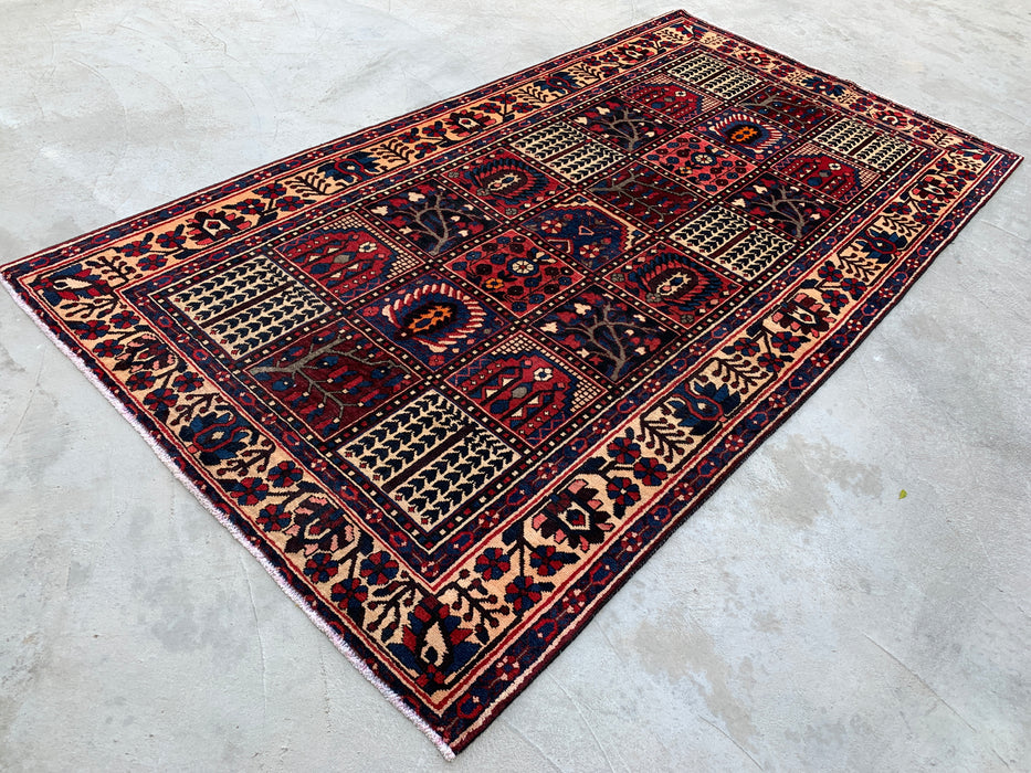 9'9" x 5'3" Hand-Knotted Persian Wool Rug – Ivory, Navy & Red Geometric Panel Design – KBHM-822