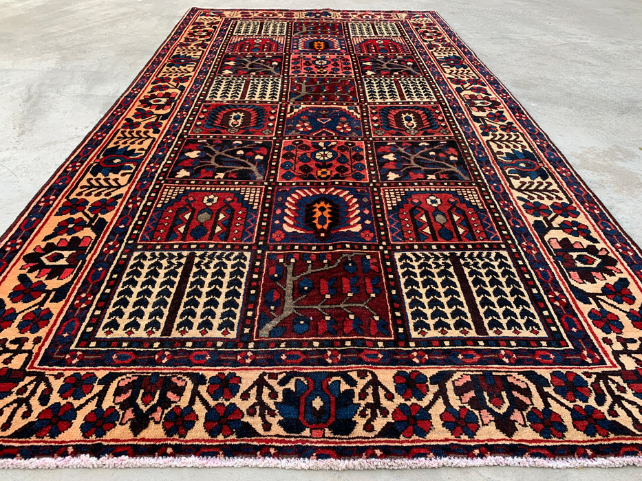 9'9" x 5'3" Hand-Knotted Persian Wool Rug – Ivory, Navy & Red Geometric Panel Design – KBHM-822
