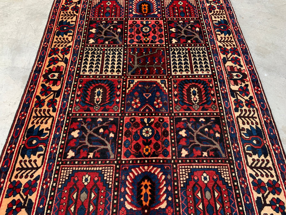 9'9" x 5'3" Hand-Knotted Persian Wool Rug – Ivory, Navy & Red Geometric Panel Design – KBHM-822